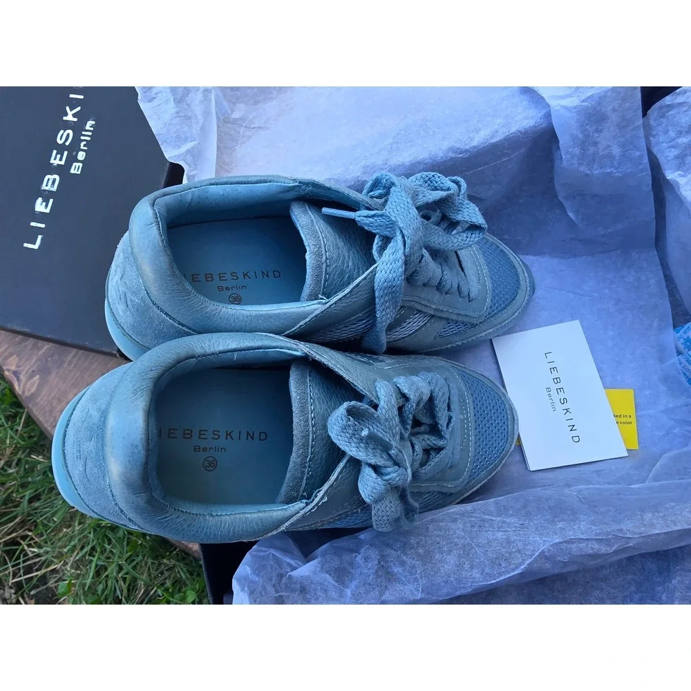 New- Liebeskind Berlin Double Sneakers Light Blue Suede Leather Mesh Size 6